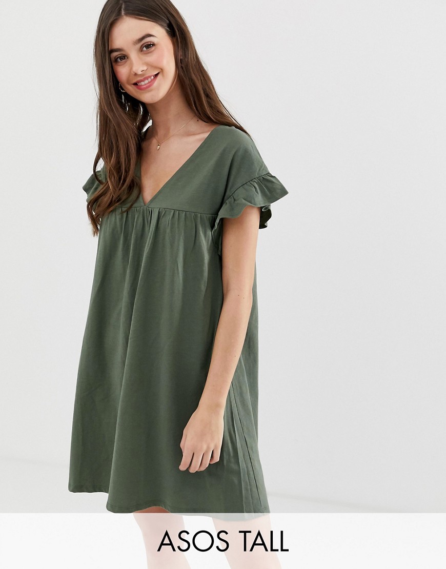 фото Меланжевое свободное платье мини asos design tall-зеленый asos tall