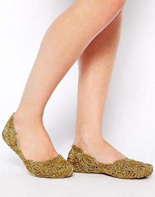 gold glitter flat shoes