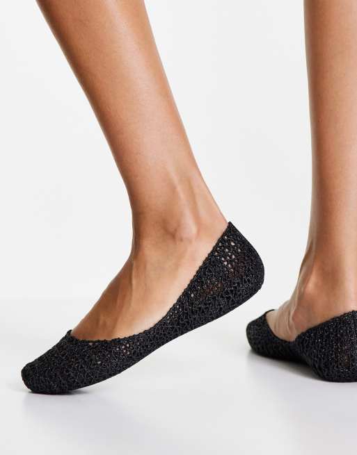 Melissa campana papel mesh ballet shoes in black glitter