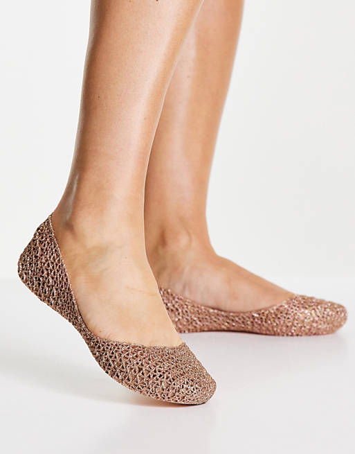 Melissa campana papel mesh ballet shoes in rose glitter