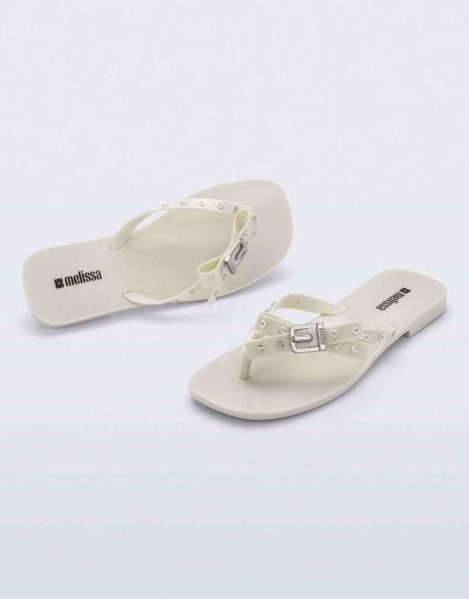 Melissa Harmonic squared thong flip flops in beige, 3 of 4