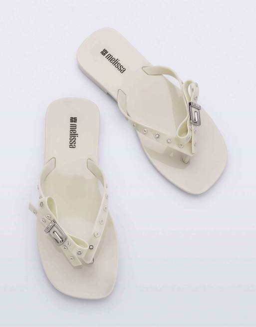 Melissa Harmonic squared thong flip flops in beige, 4 of 4