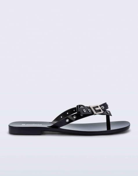 Melissa Harmonic squared thong flip flops in black - view 1