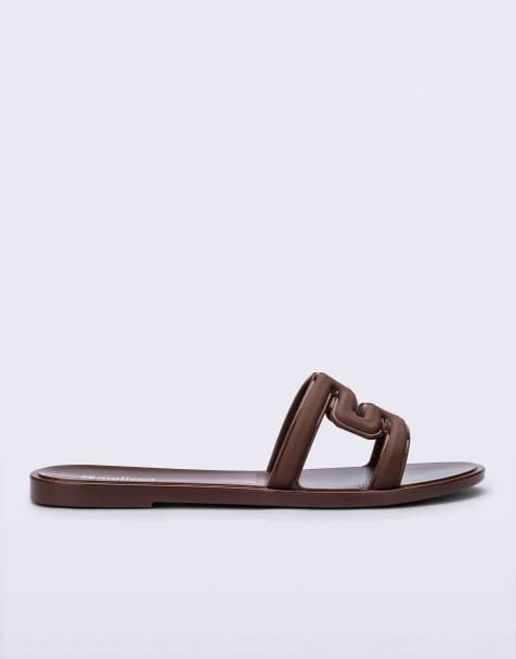 Melissa M slide slip on sandals in brown - view 1