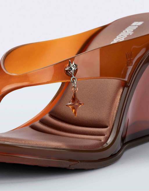 Melissa Nabeela block heel sandals in clear brown, 2 of 6
