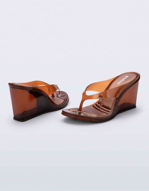 Melissa Nabeela block heel sandals in clear brown, 5 of 6