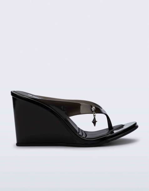 Melissa Nabeela block wedge heels in clear black - view 1