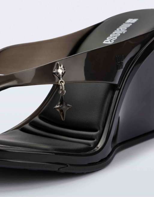 Melissa Nabeela block wedge heels in clear black, 3 of 7