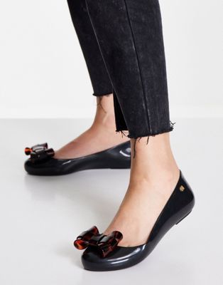 Melissa sweet love ballet flat shoes in black with contrast bow