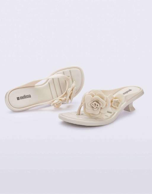 Melissa thong kitten heel petals in beige, 3 of 4