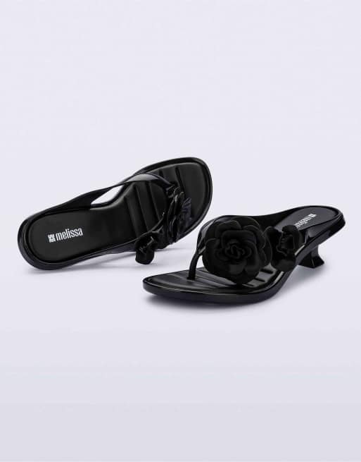Melissa thong kitten heel petals in black, 3 of 4