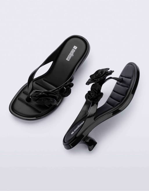Melissa thong kitten heel petals in black, 4 of 4
