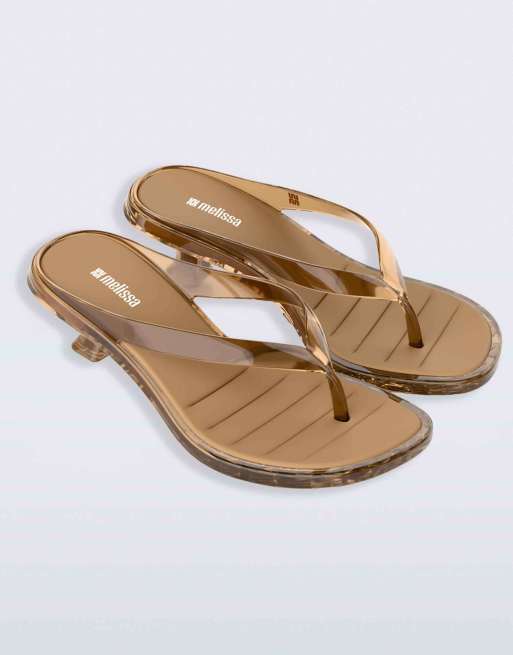 Melissa Thong kitten heel sandals in clear beige in clear beige, 3 of 4