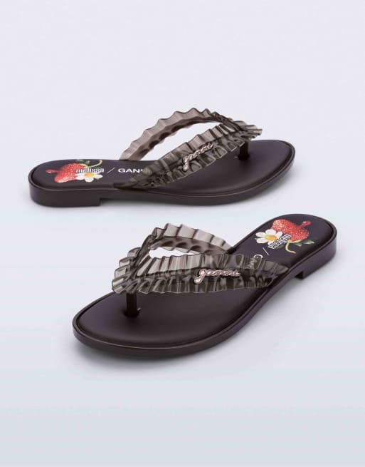Melissa x GANNI slim flip flops in brown, 3 of 4