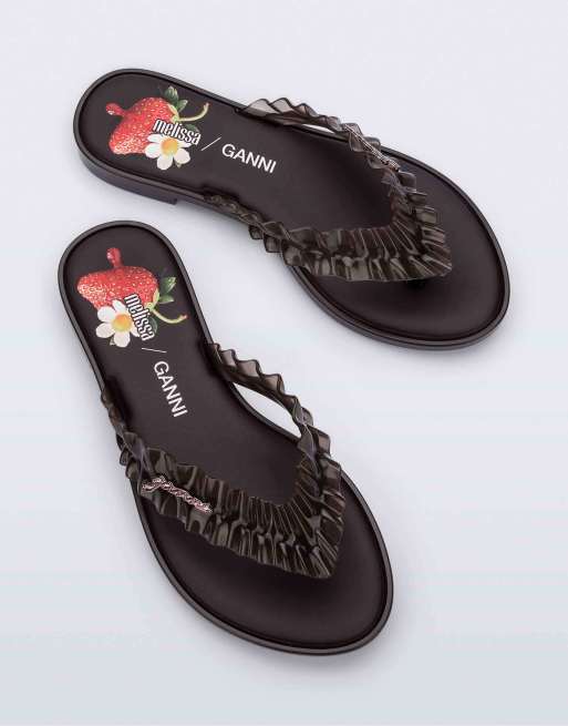 Melissa x GANNI slim flip flops in brown, 4 of 4