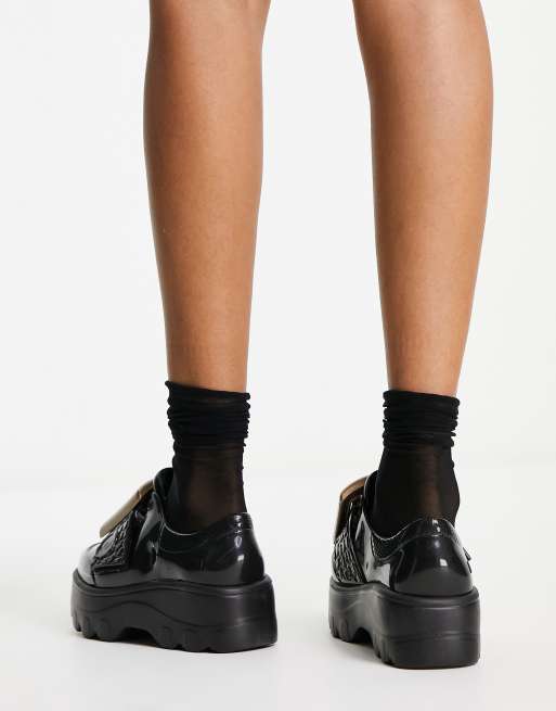 Kickers Kick t-bar platform shoes in black leather