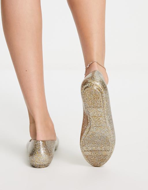Melissa x Vivienne Westwood orb flat shoes in gold glitter Melissa x Vivienne Westwood orb flat shoes in gold glitter