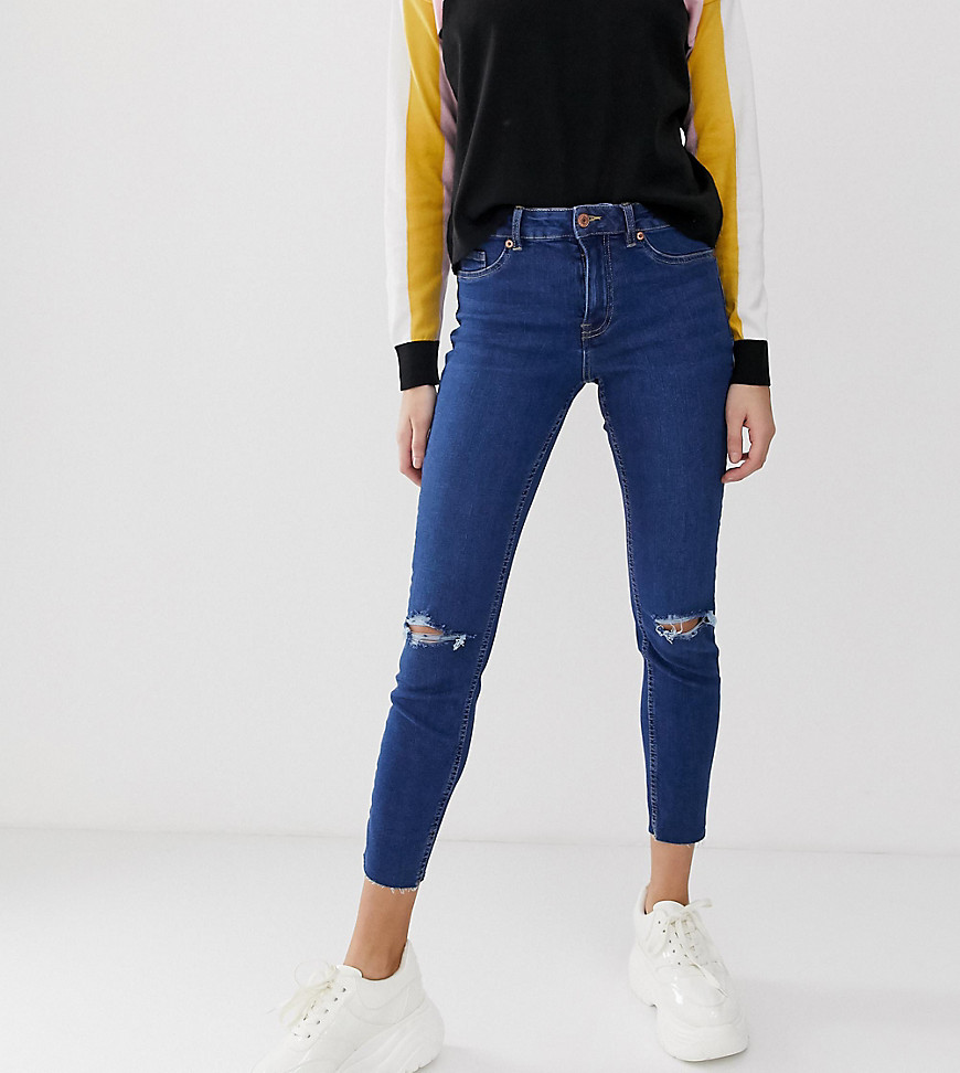 Mellemblå skinny jeans med huller fra New Look