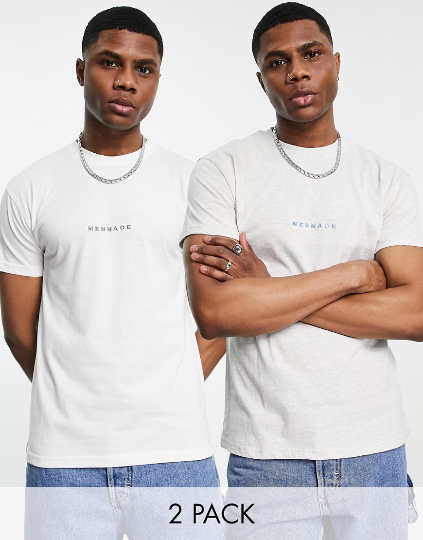 Mennace 2 pack essentials t-shirt in white and gray-Multi
