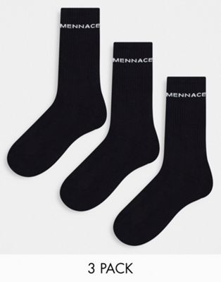 Mennace 3 pack socks in black
