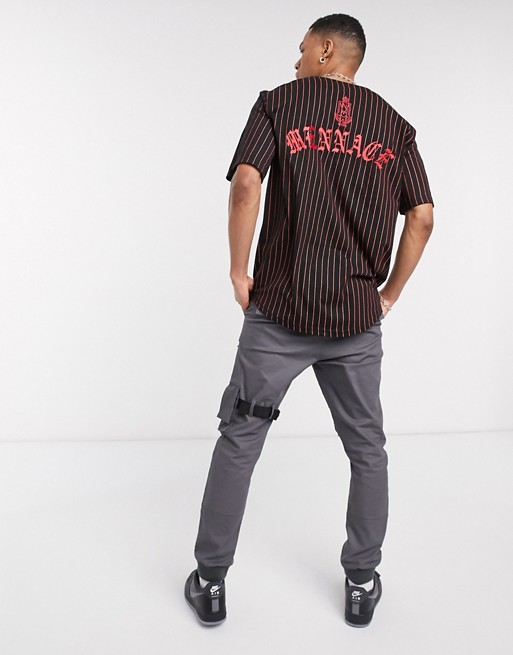 Mennace baseball shirt with logo in black and red stripe