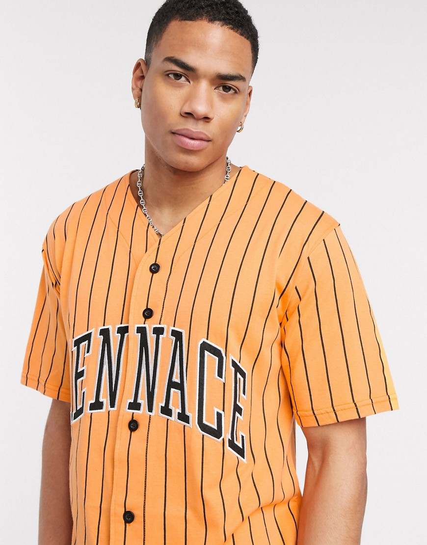 Mennace - Baseballshirt met logo en oranje strepen