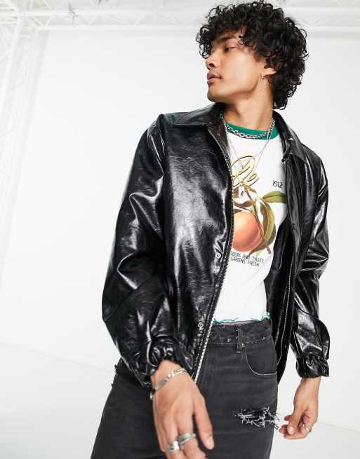 Black vinyl sale bomber jacket