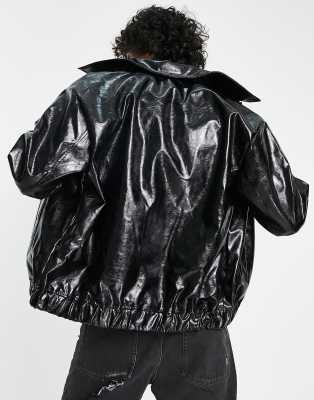 black vinyl bomber jacket