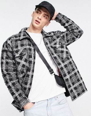 Mennace boucle overshirt in black and white check with padded lining - ASOS Price Checker