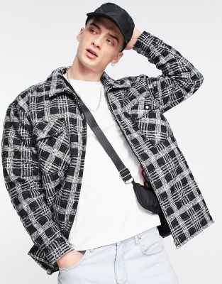 Mennace boucle overshirt in black and white check with padded lining