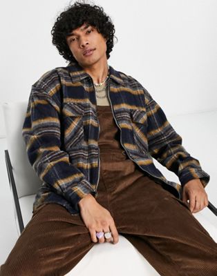 Mennace brushed check overshirt in yellow and navy with quilted lining