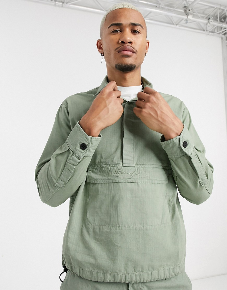 Mennace - Camicia in tessuto antistrappo verde con tasca