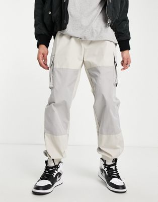 Mennace co-ord cargo trousers in beige with contrast panels