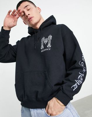 Mennace co-ord hoodie in washed black with sleeve and back print