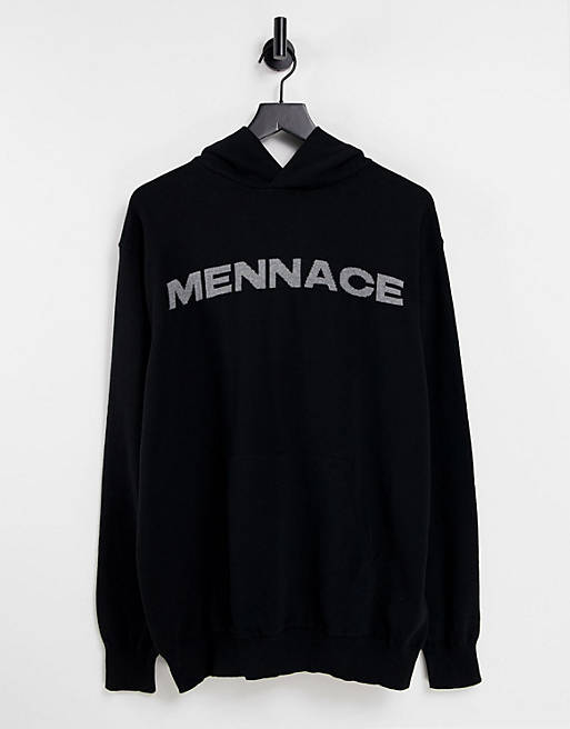 Mennace co-ord knitted hoodie in black with logo detail