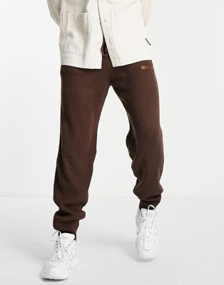 Mennace co-ord knitted rib joggers in dark brown