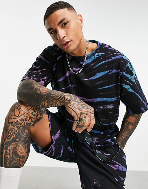 Mennace co-ord oversized t-shirt in blue and purple tie dye