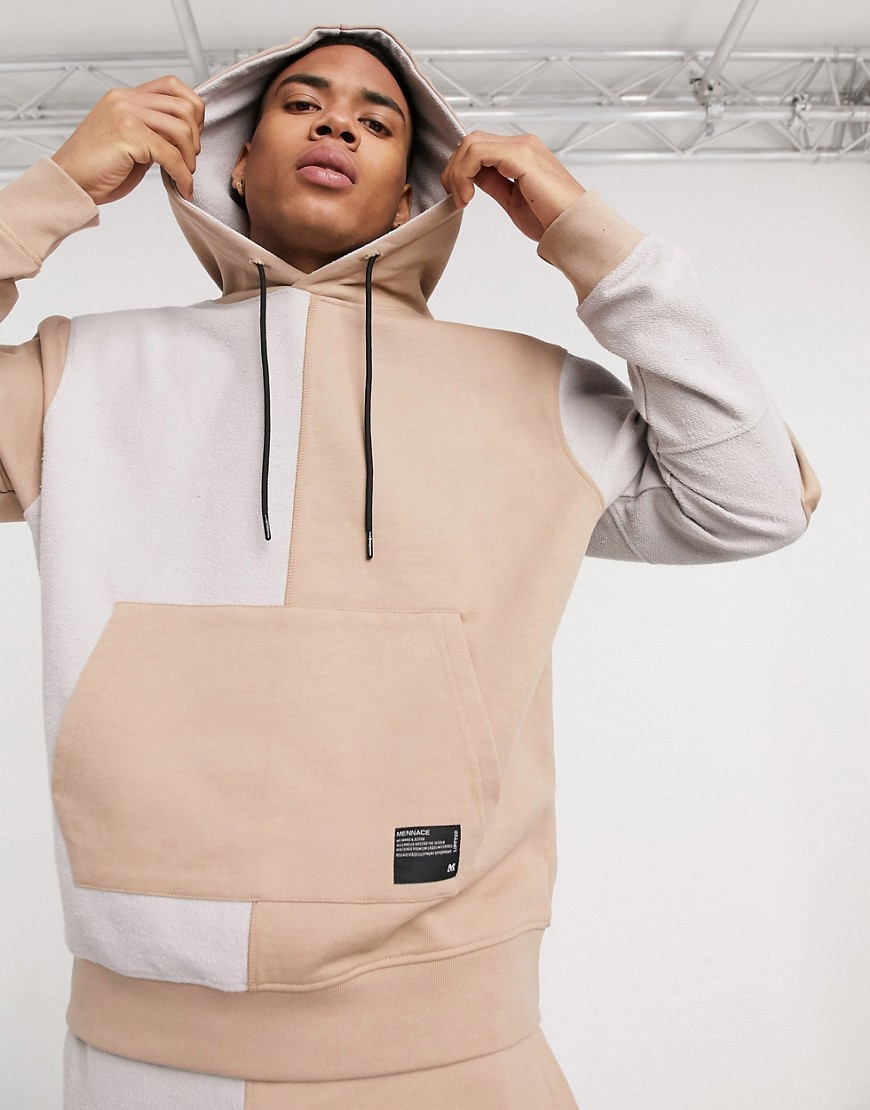 Mennace co-ord patch hoodie with utility pocket in tan