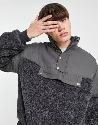 Mennace co-ord pullover jacket in grey with borg panelling - ASOS Price Checker