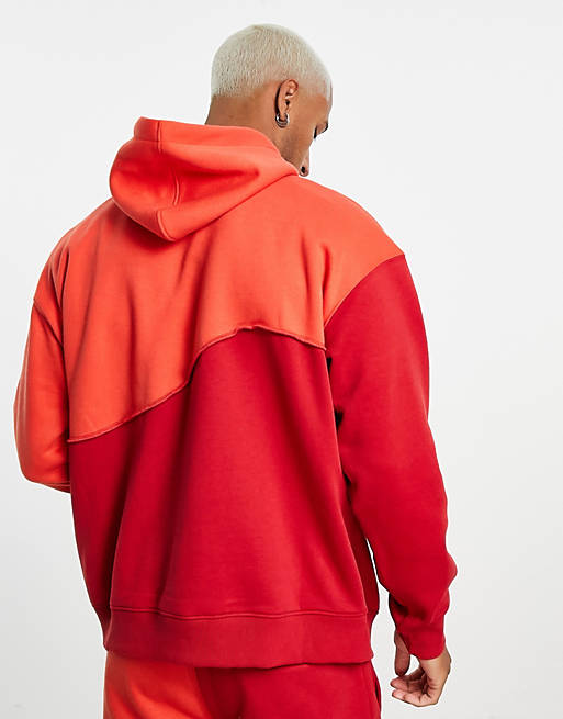 Mennace co-ord relaxed hoodie in two tone red with exposed seam detail 