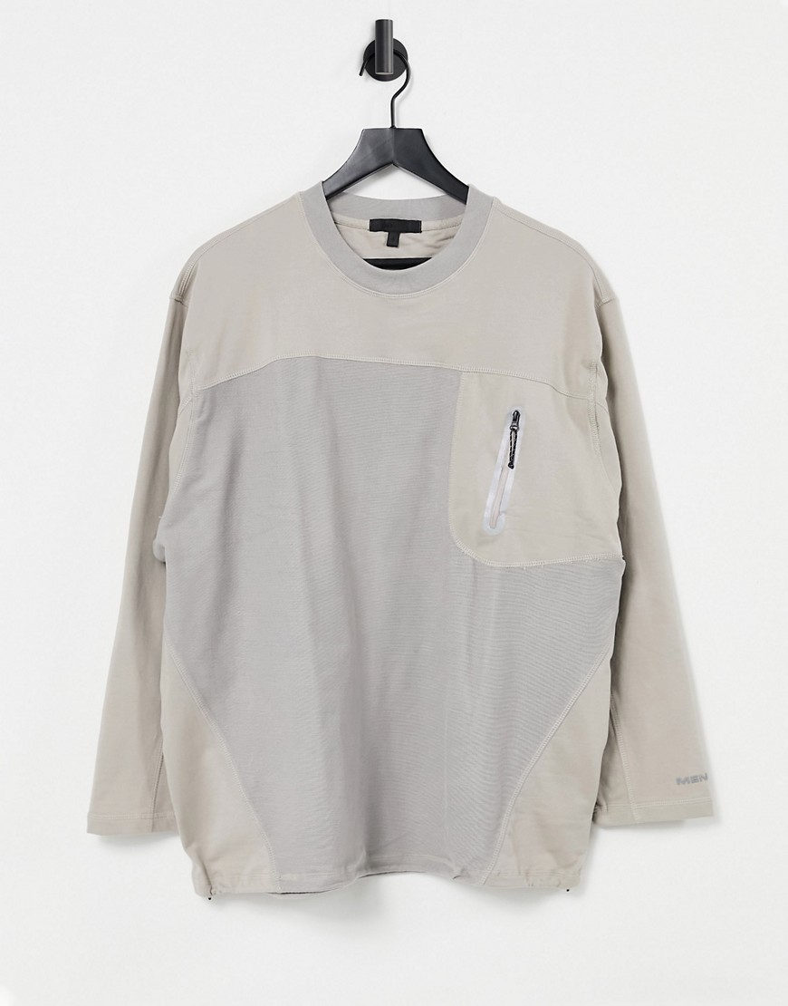 Mennace co-ord sweatshirt in beige with taped pocket-Neutral