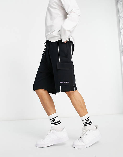 Mennace co-ord utility shorts with piping in black