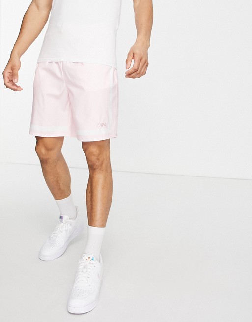 Mennace contrast stripe shorts in sateen pink