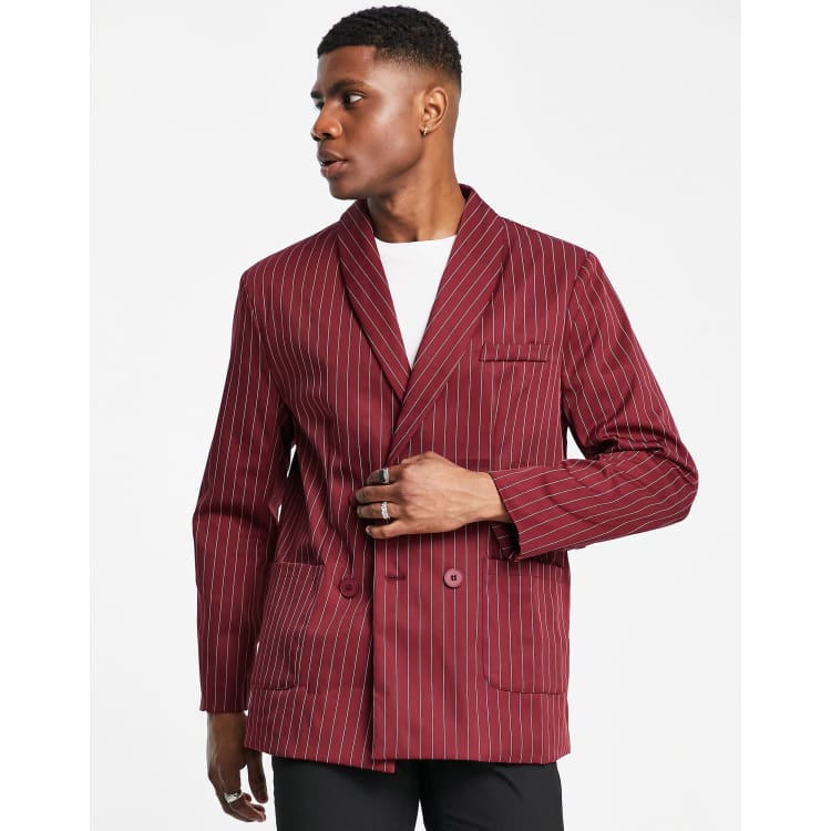 Mennace double breasted blazer in burgundy pinstripe