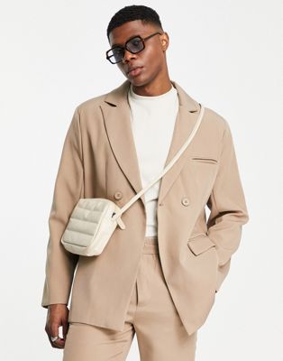 Mennace double breasted suit jacket in beige - ASOS Price Checker