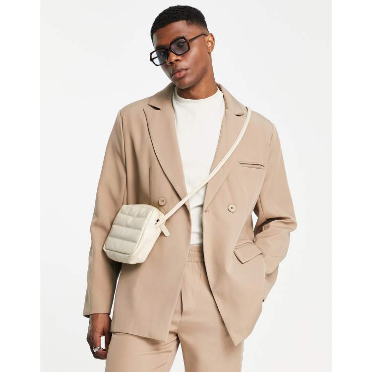 New Look relaxed fit linen suit jacket in off white