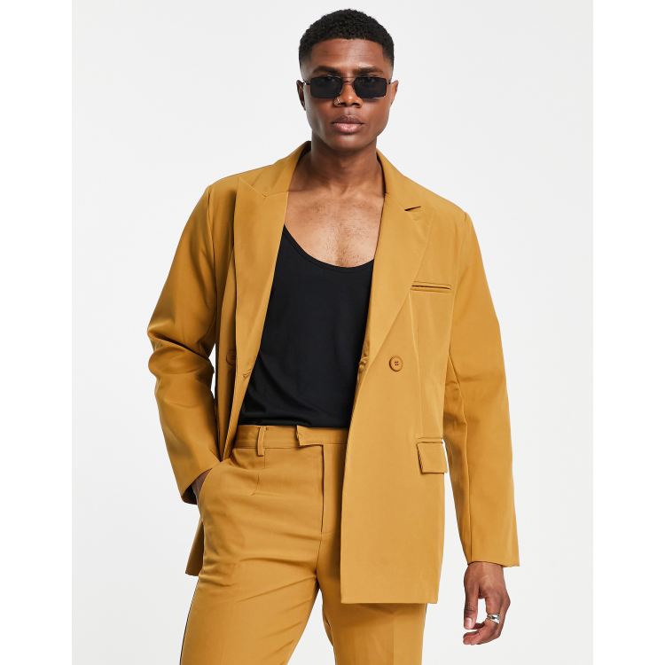 Mennace double breasted suit jacket in dark yellow