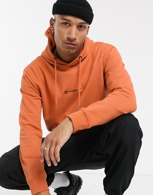 Mennace essential signature regular hoodie in orange
