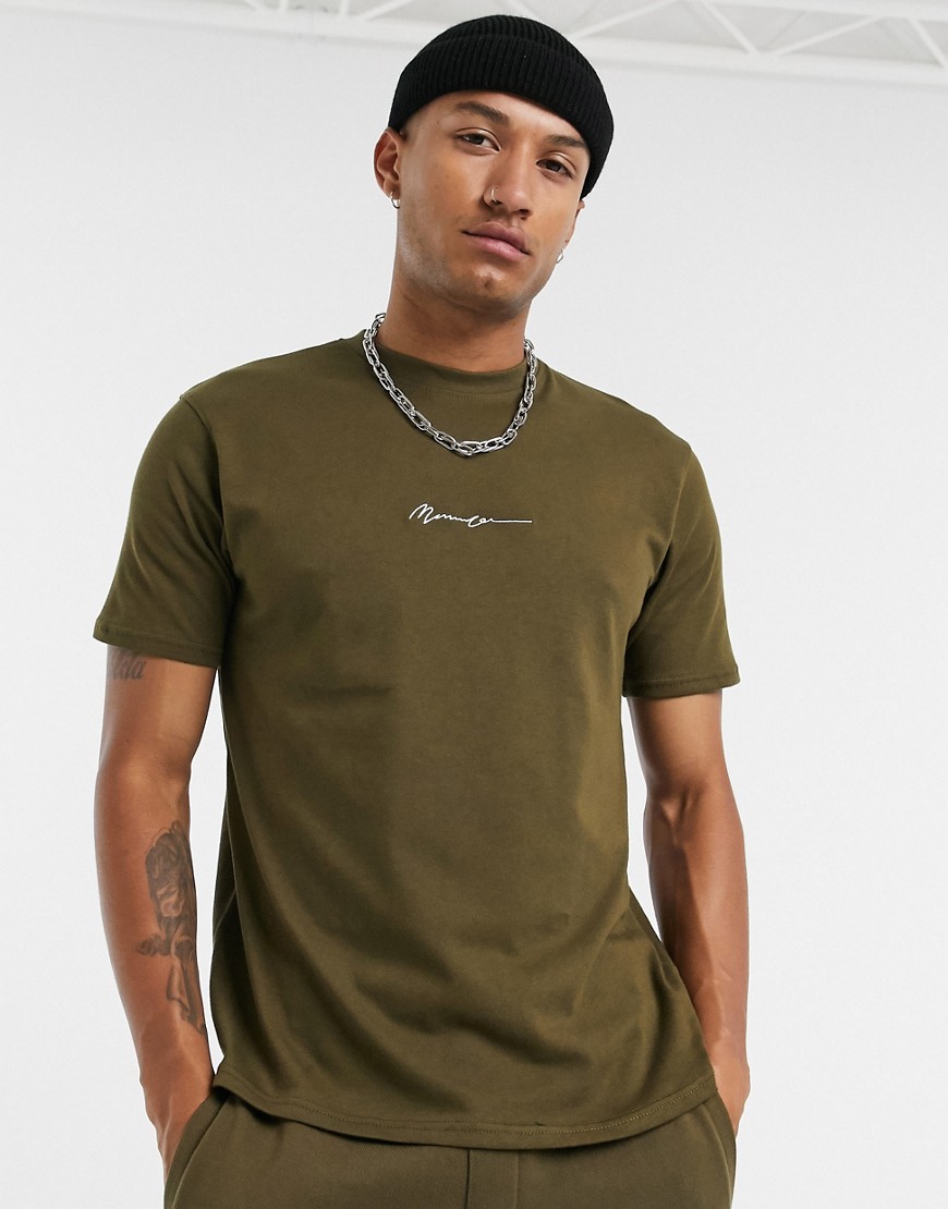 Mennace essential signature t-shirt in khaki-Green