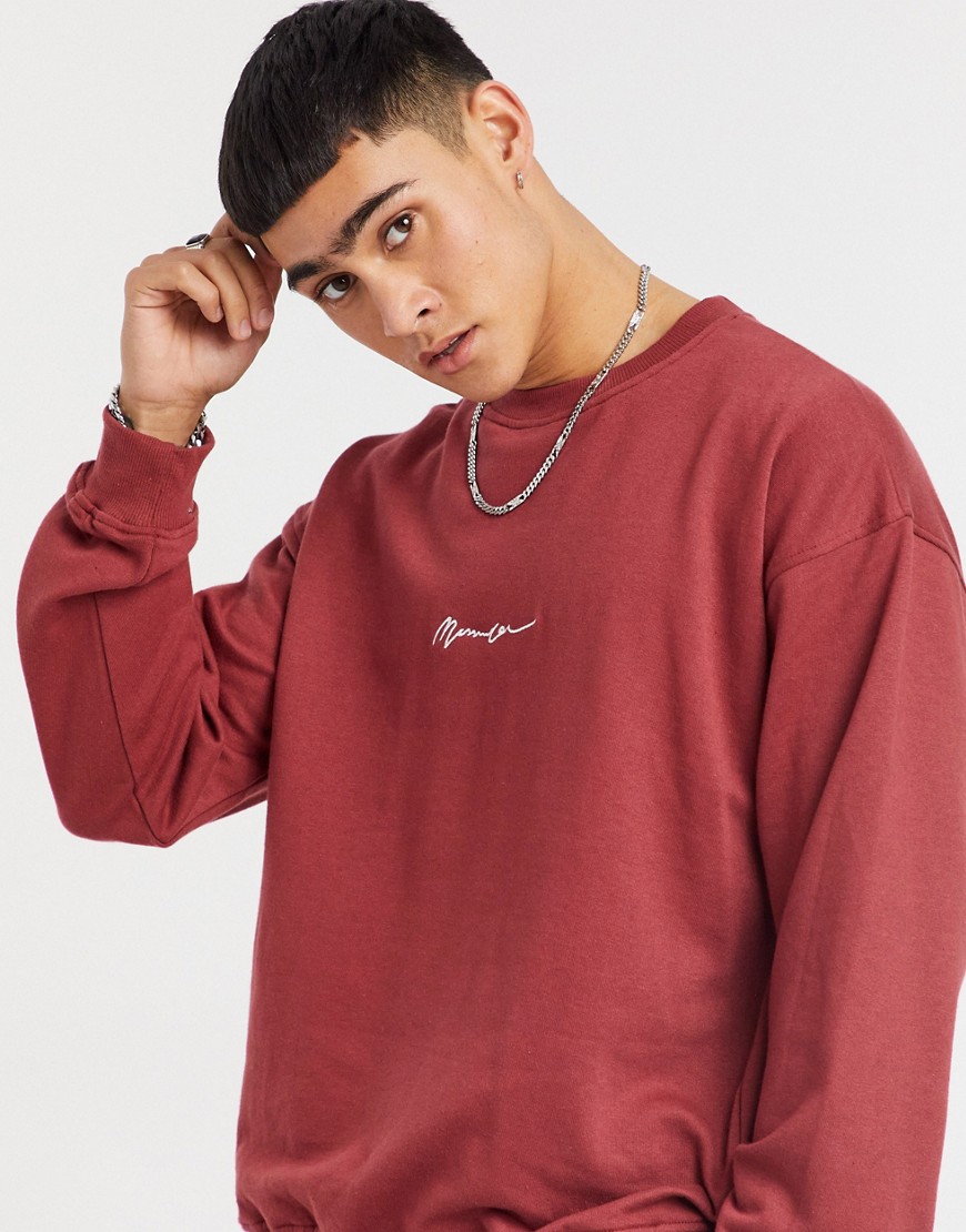 Mennace Essentials sweatshirt with script logo in burgundy-Red